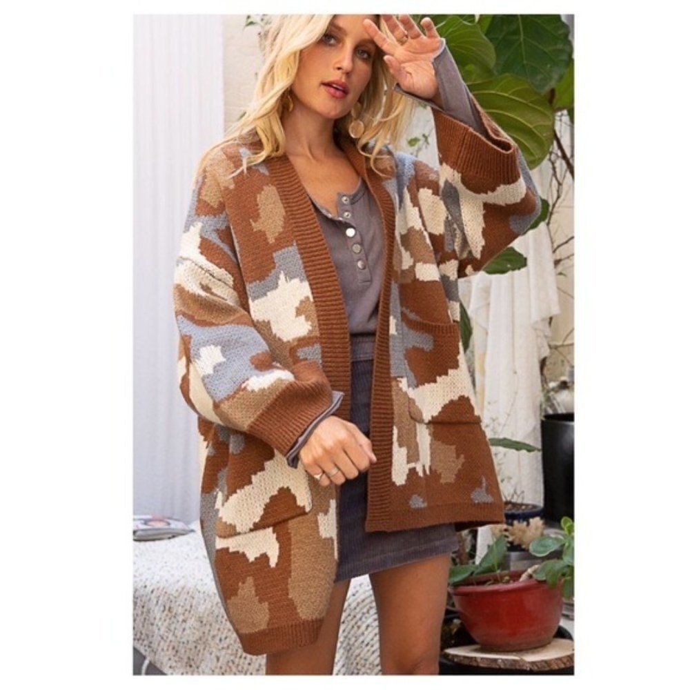 𝅺pol Camouflage Open Cardigan with Pockets